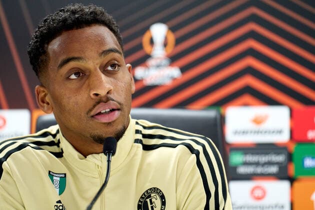 UEFA Europa League press conference, PK, Pressekonferenz and training of Feyenoord Rotterdam - Quinten Timber of Feyenoord during the press conference and training of Feyenoord at Stadion Feijenoord De Kuip on 2 November 2022 in Rotterdam, Netherlands. Copyright: xTomxBodex