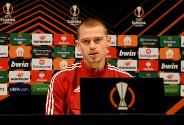 Football, Men, 2022 2023 season, Europa League, Royale Union Saint Gilloise 1 FC Union Berlin group stage, Group D, Matchday 6 , 1 FC Union press conference and training the day before the match, Julian Ryerson 1 FC Union , 02 11 2022, Copyright: xMatthiasxKochx