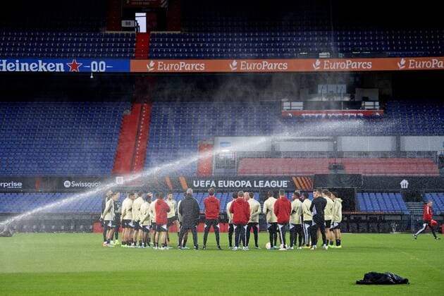ROTTERDAM Feyenoord s squad during training prior to the UEFA Europa League match between Feyenoord and Lazio Roma at Feyenoord Stadium de Kuip on November 2, 2022 in Rotterdam, Netherlands ANP OLAF KRAAK UEFA Europa League MD 1 2022 2023 xVIxANPxSportx xxANPxIVx 457116811 originalFilename: 457116811.jpg