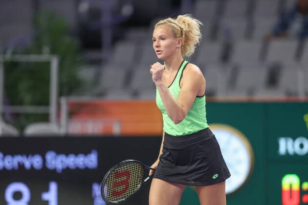 FORT WORTH, TX - NOVEMBER 02: Katerina Siniakova (CZE) reacts to a point during the WTA, Tennis Damen Finals on November 2, 2022 at Dickies Arena in Fort Worth, TX. (Photo by George Walker Icon Sportswire) TENNIS: NOV 02 WTA Finals Icon22110214