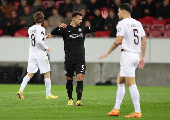SOCCER - UEFA EL, Midtjylland vs Sturm HERNING,DENMARK,03.NOV.22 - SOCCER - UEFA Europa League, group stage, FC Midtjylland vs SK Sturm Graz. Image shows Albian Ajeti (Sturm).  GEPAxpictures xChrisxBauer