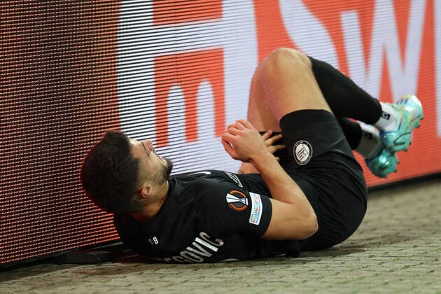 SOCCER - UEFA EL, Midtjylland vs Sturm HERNING,DENMARK,03.NOV.22 - SOCCER - UEFA Europa League, group stage, FC Midtjylland vs SK Sturm Graz. Image shows Jusuf Gazibegovic (Sturm).  GEPAxpictures xChrisxBauer