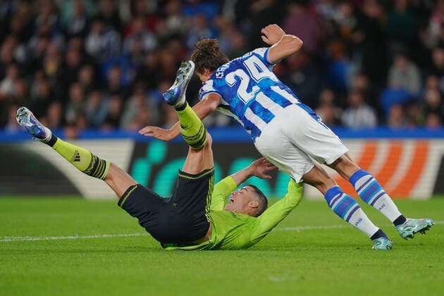 ESP: Real Sociedad and Manchester United, ManU UEFA Europa League, Group C, date 6 Cristiano Ronaldo of Manchester United and Robin Le Normand of Real Sociedad during the UEFA Europa League match between Real Sociedad and Manchester United, Group C, played at Reale Arena Stadium on November 3, 2022 in San Sebastian, Spain. kpng Copyright: xColasxBuerax xPRESSINx PS_221103_010