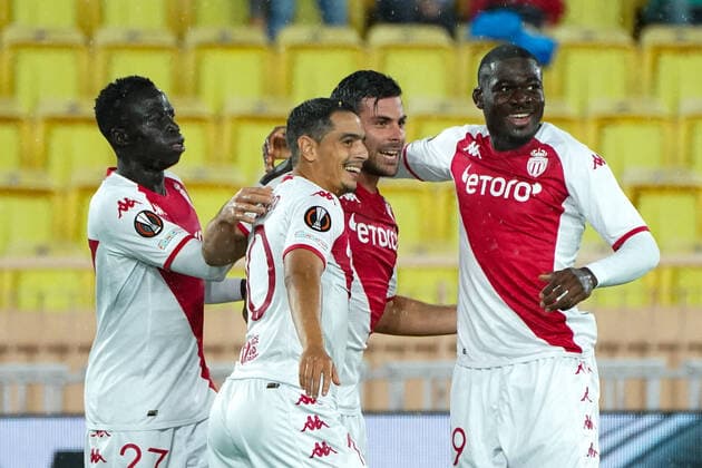 joie - Kevin Volland (AS Monaco) - Wissam Ben Yedder (AS Monaco) - Krepin Diatta (AS Monaco) - Youssouf Fofana (AS Monaco) FOOTBALL : AS Monaco vs Etoile Rouge de Belgrade - Europa League - Phase de groupe H - Monaco - 03 11 2022 NorbertScanella Panoramic 
