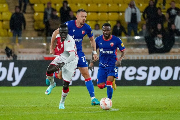 Krepin Diatta (AS Monaco) - Milan Rodic (Etoile Rouge de Belgrade) FOOTBALL : AS Monaco vs Etoile Rouge de Belgrade - Europa League - Phase de groupe H - Monaco - 03 11 2022 NorbertScanella Panoramic 