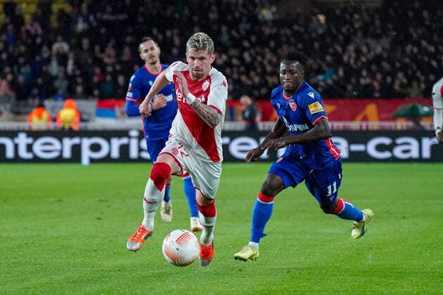Caio Henrique Oliveira Silva (AS Monaco) - Osman Bukari (Etoile Rouge de Belgrade) FOOTBALL : AS Monaco vs Etoile Rouge de Belgrade - Europa League - Phase de groupe H - Monaco - 03 11 2022 NorbertScanella Panoramic 