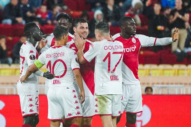 joie - Kevin Volland (AS Monaco) - Krepin Diatta (AS Monaco) - Youssouf Fofana (AS Monaco) FOOTBALL : AS Monaco vs Etoile Rouge de Belgrade - Europa League - Phase de groupe H - Monaco - 03 11 2022 NorbertScanella Panoramic 