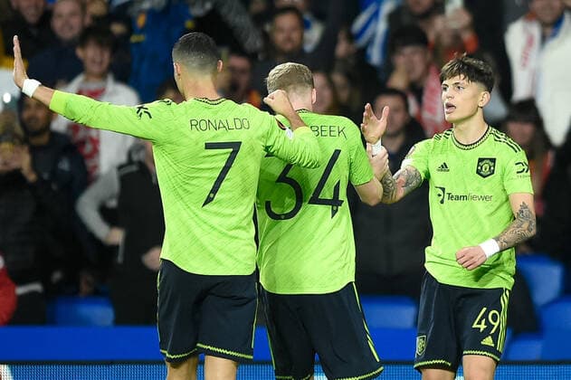 SAN SEBASTIAN, SPAIN - NOVEMBER 03: Alejandro Garnacho of Manchester United, ManU celebrate a goal during the UEFA Europa League group E match between Real Sociedad and Manchester United at Reale Arena on November 3, 2022 in San Sebastian, Spain. SPO 