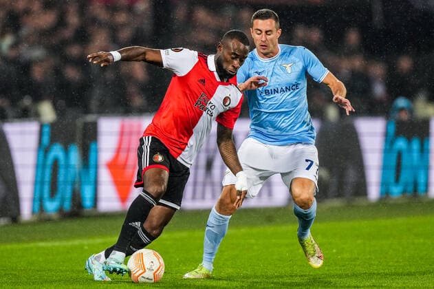 UEFA Europa League: Feyenoord v Lazio Roma Rotterdam - Lutsharel Geertruida of Feyenoord, Adam Marusic of Lazio Roma during the match between Feyenoord v Lazio Roma at Stadion Feijenoord De Kuip on 3 November 2022 in Rotterdam, The Netherlands. Copyright: xTomxBodex