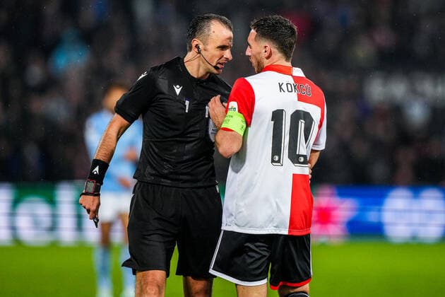 UEFA Europa League: Feyenoord v Lazio Roma Rotterdam - Referee Irfan Peljto, Orkun Kokcu of Feyenoord during the match between Feyenoord v Lazio Roma at Stadion Feijenoord De Kuip on 3 November 2022 in Rotterdam, The Netherlands. Copyright: xTomxBodex