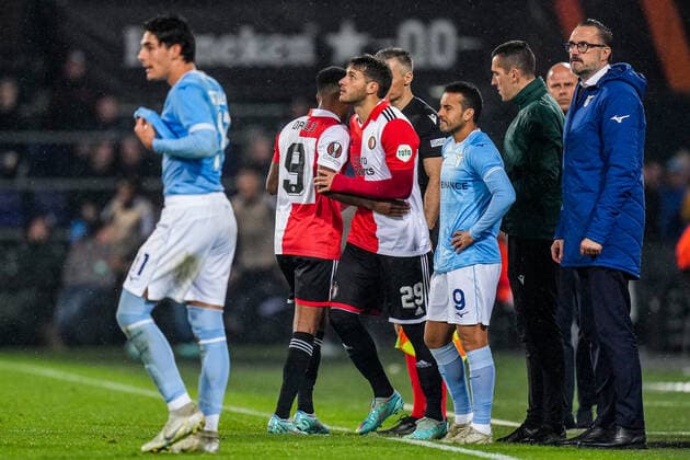UEFA Europa League: Feyenoord v Lazio Roma Rotterdam - Danilo Pereira da Silva of Feyenoord, Santiago Gimenez of Feyenoord during the match between Feyenoord v Lazio Roma at Stadion Feijenoord De Kuip on 3 November 2022 in Rotterdam, The Netherlands. Copyright: xYannickxVerhoevenx