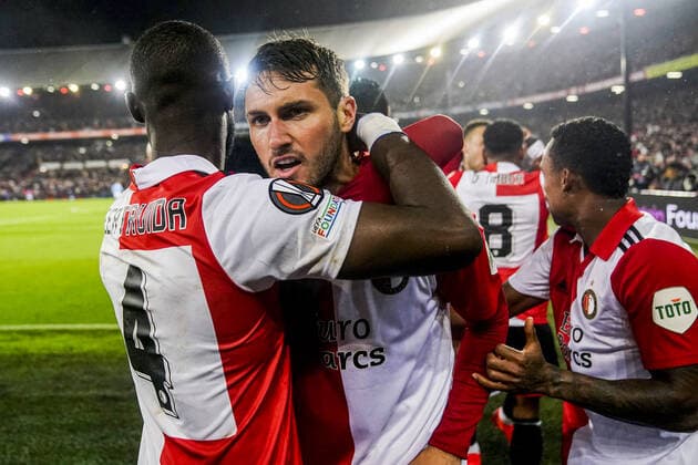 UEFA Europa League: Feyenoord v Lazio Roma Rotterdam - Santiago Gimenez of Feyenoord celebrates the 1-0 during the match between Feyenoord v Lazio Roma at Stadion Feijenoord De Kuip on 3 November 2022 in Rotterdam, The Netherlands. Copyright: xTomxBodex
