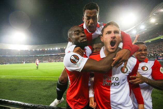 ROTTERDAM, 03-11-2022, Stadium de Kuip, the UEFA Europa League Feyenoord - Lazio Roma, Feyenoord celebrating the 1-0 of Feyenoord player Santiago Gimenez Feyenoord - Lazio  x19132868x Copyright: