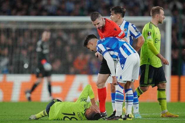 Mandatory Credit: Photo by Bagu Blanco Pressinphoto Shutterstock (13607020bp) Carlos Henrique Casemiro of Manchester United, ManU Real Sociedad v Manchester United, UEFA Europa League, Group C, date 4. Football, Reale Arena Stadium, San Sebastian, Spain - 3 Nov 2022 Editorial use only Real Sociedad v Manchester United, UEFA Europa League, Group C, date 4. Football, Reale Arena Stadium, San Sebastian, Spain - 3 Nov 2022 Editorial use only  Copyright: xBaguxBlanco Pressinphoto Shutterstockx 13607020bp