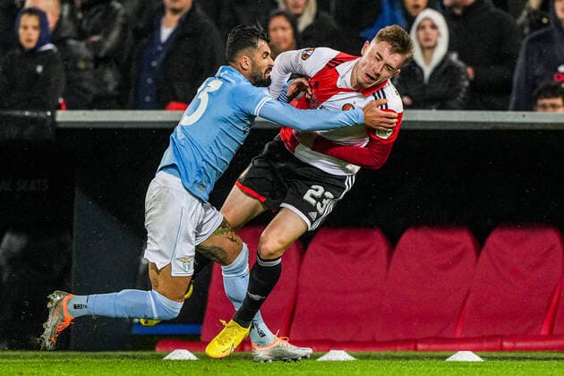 UEFA Europa League: Feyenoord v Lazio Roma Rotterdam - Elseid Hysaj of Lazio Roma, Patrik Walemark of Feyenoord during the match between Feyenoord v Lazio Roma at Stadion Feijenoord De Kuip on 3 November 2022 in Rotterdam, The Netherlands. Copyright: xTomxBodex