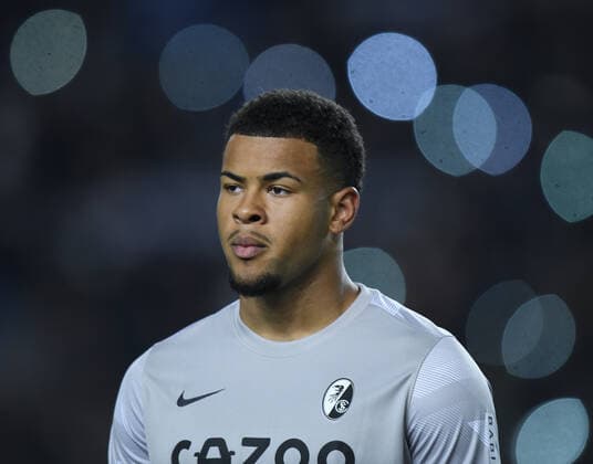 SC Freiburg goalkeeper Noah Atubolu before the UEFA Europa League Group G match between Qaraba? FK and SC Freiburg at The Tofiq Bahramov Republican Stadium in Baku, Azerbaijan  Copyright: xx