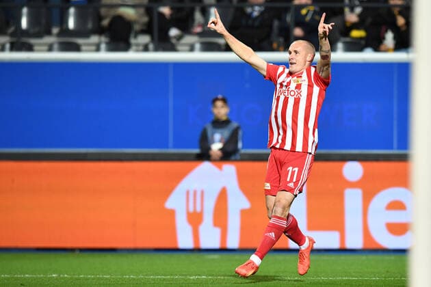 Football, Men, 2022 2023 season, Europa League group stage, Group D, matchday 6 , Royale Union Saint Gilloise 1 FC Union Berlin, Sven Michel 1 FC Union Berlin, 11 goal cheer, cheer after scoring 0 1 , 03 11 2022, Copyright: xSebastianxRäppold MatthiasxKochx