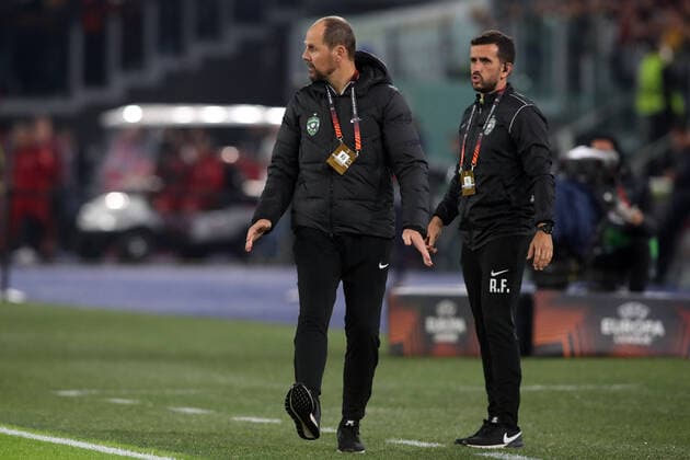 Rome, Italy 03.11.2022: Ante Simundza coach manager of Ludogorests in action during the Europe Uefa League 2022-2023 Group C, day 6, football match between AS Roma vs Ludogorests at Olympic Stadium in Rome.  Copyright: xmarcoxiacobuccix xipa-agency.netx xmarcoxiacobuccix 0