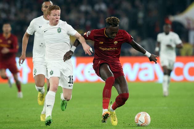 Rome, Italy 03.11.2022: Aslack Witry of Ludogorests, Tammy Abraham of Roma in action during the Europe Uefa League 2022-2023 Group C, day 6, football match between AS Roma vs Ludogorests at Olympic Stadium in Rome.  Copyright: xmarcoxiacobuccix xipa-agency.netx xmarcoxiacobuccix 0
