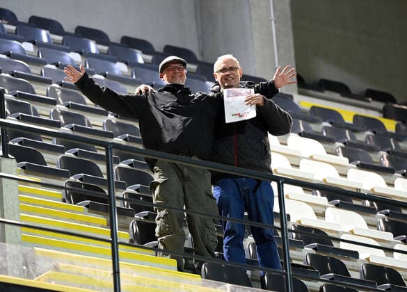 Football, Men, 2022 2023 season, Europa League group stage, Group D, Matchday 6 , Royale Union Saint Gilloise 1 FC Union Berlin, Union fans Michael Schultze and Michael Schmidt from Berlin made it to the stadium, 03 11 2022, Copyright: xMatthiasxKochx