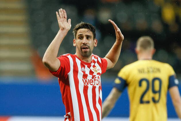 Berlin s Rani Khedira reacts during a soccer match between Belgian Royale Union Saint-Gilloise and German Union Berlin, Thursday 03 November 2022 in Leuven, on day 6 6 of the Uefa Europa League group stage. BRUNOxFAHY  x48592795x