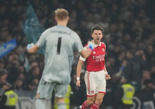 Mandatory Credit: Photo by Dave Shopland Shutterstock (13602543o) Kieran Tierney of Arsenal celebrates scoring opening goal 1-0 Arsenal v FC Zurich, UEFA Europa League, Group A, Football, Emirates Stadium, London, UK - 03 Nov 2022 EDITORIAL USE ONLY No use with unauthorised audio, video, data, fixture lists, club league logos or live services. Online in-match use limited to 120 images, no video emulation. No use in betting, games or single club league player publications. Arsenal v FC Zurich, UEFA Europa League, Group A, Football, Emirates Stadium, London, UK - 03 Nov 2022 EDITORIAL USE ONLY No use with unauthorised audio, video, data, fixture lists, club league logos or live services. Online in-match use limited to 120 images, no video emulation. No use in betting, games or single club league player publications. Copyright: xDavexShopland Shutterstockx 13602543o