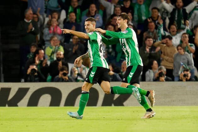 November 3, 2022, Seville, Spain: AITOR RUIBAL of Betis (L) celebrates after scoring 1-0 during the Europa League Group C soccer match between Real Betis and HJK Helsinki at Benito Villamarin Stadium Seville Spain - ZUMAa142 20221103_zap_a142_004 Copyright: xDanielxGonzalezxAcunax