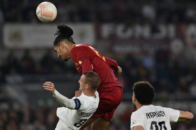 As Roma 03 11 2022 - Europa League Roma-Ludogorets foto Antonello Sammarco Image nella foto: Chris Smalling-Anton Nedyalkov 