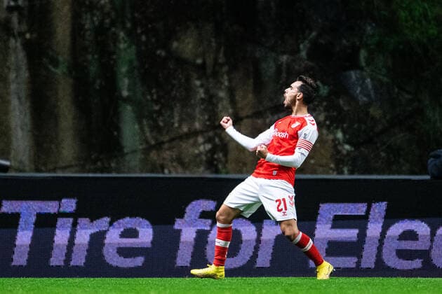 221103 Ricardo Horta of Braga celebrates after 1 0 during the UEFA Europa League between Braga and Malmö FF on November 3, 2022 in Braga Photo Petter Arvidson BILDBYRAN code PA PA0430 football football soccer fotball uefa europa league braga malmö ff bbeng jubel,  Copyright: PETTERxARVIDSON BB221103PA081