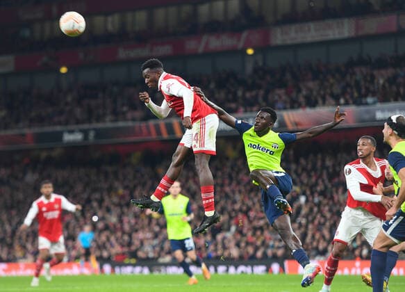 Arsenal v FC Zurich UEFA Europa League Eddie Nketiah of Arsenal heads towards goal during the UEFA Europa League match at the Emirates Stadium, London Content Not Available For UK Newspapers Copyright: xNigelxBramleyx FIL-17597-0022 UK Newspapers OUT