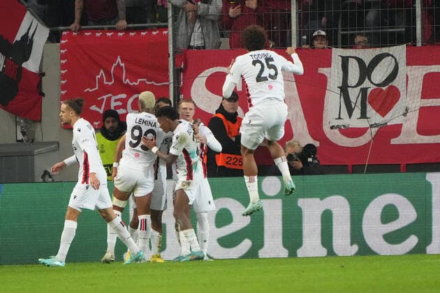 GER, Europa Conference League, Group Stage, Matchday 6, 1 FC Koeln GER vs OGC Nice FRA 03 11 2022, Rheinenergie Stadion, Koeln, GER, Europa Conference League, Group Stage, Matchday 6, 1 FC Koeln GER vs OGC Nice FRA , pictured goal celebration cheering, Nice nordphotoxGmBHx xMeuter nph00351