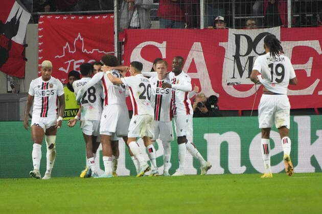 GER, Europa Conference League, Group Stage, Matchday 6, 1 FC Koeln GER vs OGC Nice FRA 03 11 2022, Rheinenergie Stadion, Koeln, GER, Europa Conference League, Group Stage, Matchday 6, 1 FC Koeln GER vs OGC Nice FRA , pictured goal celebration cheering, Nice nordphotoxGmBHx xMeuter nph00351