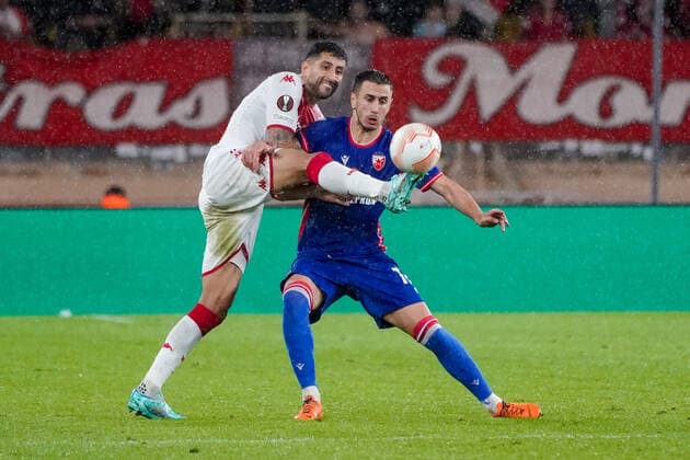Guillermo Maripan (AS monaco) - Aleksandar Dragovic (Etoile Rouge de Belgrade) FOOTBALL : AS Monaco vs Etoile Rouge de Belgrade - Europa League - Phase de groupe H - Monaco - 03 11 2022 NorbertScanella Panoramic 