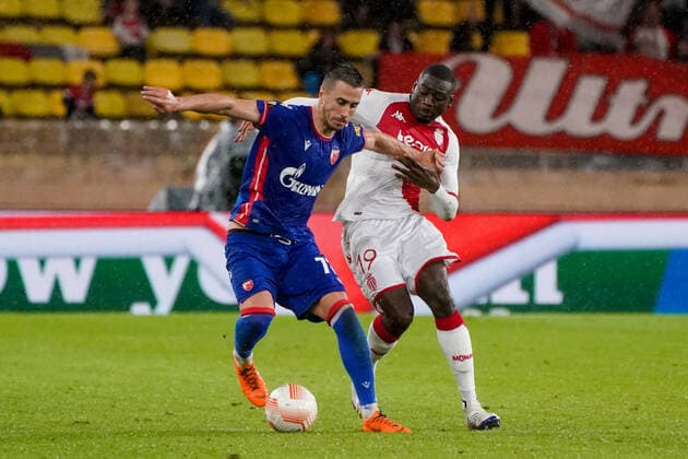 Aleksandar Pesic (Etoile Rouge de Belgrade) - Youssouf Fofana (AS Monaco) FOOTBALL : AS Monaco vs Etoile Rouge de Belgrade - Europa League - Phase de groupe H - Monaco - 03 11 2022 NorbertScanella Panoramic 