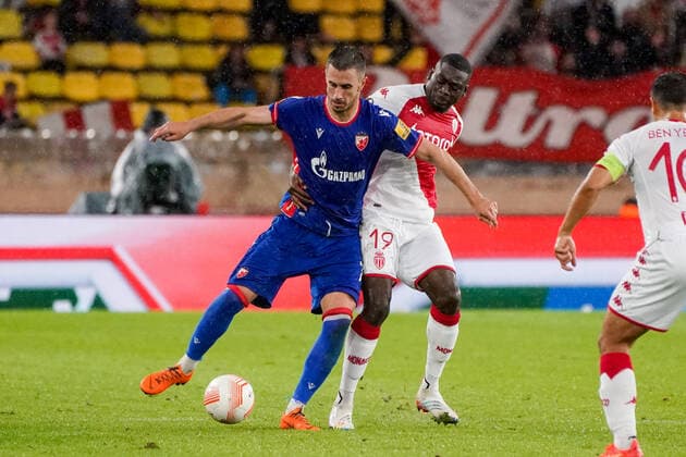 Aleksandar Pesic (Etoile Rouge de Belgrade) - Youssouf Fofana (AS Monaco) FOOTBALL : AS Monaco vs Etoile Rouge de Belgrade - Europa League - Phase de groupe H - Monaco - 03 11 2022 NorbertScanella Panoramic 