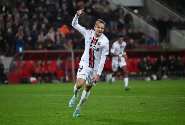 Cheer Billal Brahimi OGC Nice 03 11 2022, football, UEFA Europa Conference League, season 2022 23, group stage, matchday 6 1 FC Köln OGC Nice Koeln RheinEnergieStadion Nordrhein Westfalen Germany Team2