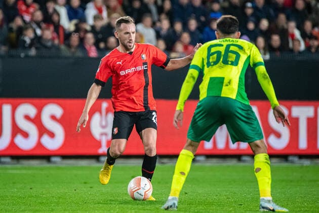 Flavien Tait (Stade Rennais) FOOTBALL : Stade Rennais x AEK Larnaca - Ligue Europa - JournÃ e 6 - 03 11 2022 BaptisteAutissier Panoramic 