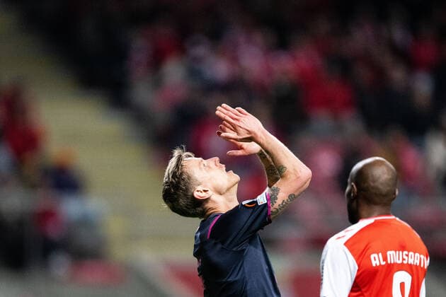 221103 Soren Rieks of Malmö FF looks dejected during the UEFA Europa League between Braga and Malmö FF on November 3, 2022 in Braga Photo Petter Arvidson BILDBYRAN code PA PA0430 football football soccer fotball uefa europa league braga malmö ff bbeng depp,  Copyright: PETTERxARVIDSON BB221103PA107