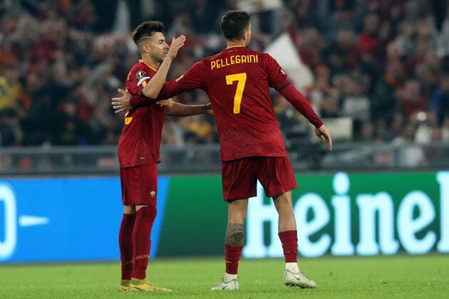 Rome, Italy 03.11.2022: Lorenzo Pellegrini of Roma score goal in penalty 1-1 during the Europe Uefa League 2022-2023 Group C, day 6, football match between AS Roma vs Ludogorets at Olympic Stadium in Rome.  Copyright: xmarcoxiacobuccix xipa-agency.netx xmarcoxiacobuccix 0