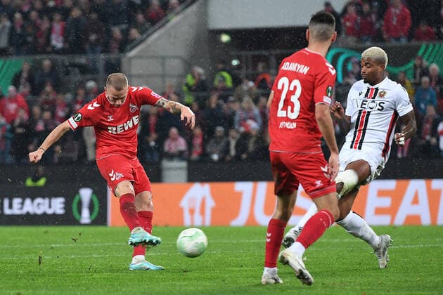 Soccer UEFA Conference League group stage 6 matchday 1 FC Cologne OGC Nice on 03 11 2022 at RheinEnergieStadion in Cologne goal shot goal to 2 2 by Ondrej Duda Cologne xHDx