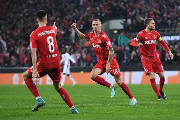 Soccer UEFA Conference League Group Stage 6 Matchday 1 FC Köln OGC Nice on 03 11 2022 at RheinEnergieStadion in Cologne Goal celebrations Goal to 2 2 by Ondrej Duda Köln xHDx