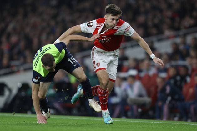 London, England, 3rd November 2022. Kieran Tierney of Arsenal has his shirt pulled as he is challenged by Nikola BoranijaÅ¡eviÄ? of Zurich during the UEFA Europa League match at the Emirates Stadium, London. Picture credit should read: Paul Terry Sportimage EDITORIAL USE ONLY. No use with unauthorised audio, video, data, fixture lists, club league logos or live services. Online in-match use limited to 120 images, no video emulation. No use in betting, games or single club league player publications. SPI-2011-0015