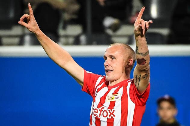 November 3, 2022, Louvain, France, Belgium: Sven MICHEL of Union Berlin celebrates his goal during the UEFA Europa League group D match between Royale Union Saint-Gilloise and 1. FC Union Berlin at The King Power At Den Dreef Stadium on November 03, 2022 in Louvain, Belgium. Louvain Belgium - ZUMAm308 20221103_zsp_m308_005 Copyright: xMatthieuxMirvillex