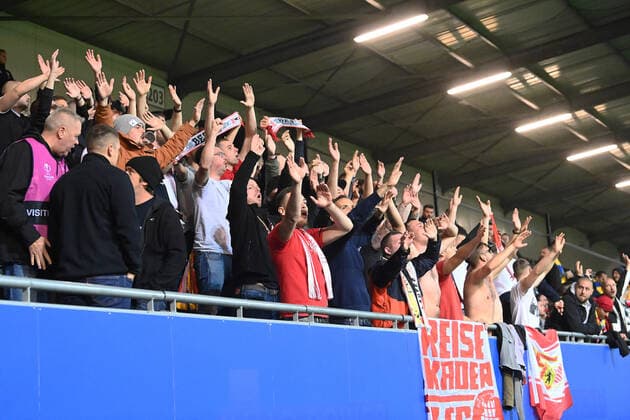 Football, Men, 2022 2023 season, Europa League group stage, Group D, Matchday 6 , Royale Union Saint Gilloise 1 FC Union Berlin, Some fans of 1 FC Union Berlin have been in the stadium since the start of the 2nd half despite the ban , 03 11 2022, Copyright: xSebastianxRäppold MatthiasxKochx