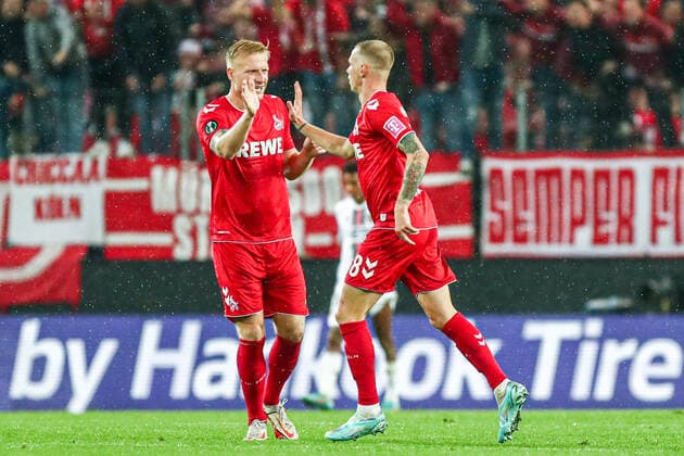 Goal, goal celebration, to 2 2 by Ondrej Duda FC Köln Koeln, 18 , GER, FC Köln Koeln vs OGC Nice Nice, UEFA Conference League 2022 23, group stage, group D, match day 6, 03 11 2022, GER, FC Köln Koeln vs OGC Nice Nice, UEFA Conference League 2022 23, group stage, group D, match day 6, 03 11 2022, Photo Eibner Pressefoto Gabriel Boia Köln Koeln Copyright: xEibner-Pressefoto GabrielxBoiax EP_EER
