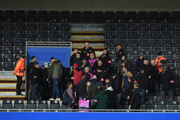 Football, Men, Season 2022 2023, Europa League Group Stage, Group D, Matchday 6 , Royale Union Saint Gilloise 1 FC Union Berlin, Some fans of 1 FC Union Berlin have been in the stadium since the start of the 2 half despite being banned and leave again in the 78 minute, 03 11 2022, Copyright: xSebastianxRäppold MatthiasxKochx