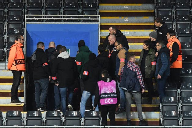 Football, Men, Season 2022 2023, Europa League Group Stage, Group D, Matchday 6 , Royale Union Saint Gilloise 1 FC Union Berlin, Some fans of 1 FC Union Berlin have been in the stadium since the start of the 2 half despite being banned and leave again in the 78 minute, 03 11 2022, Copyright: xSebastianxRäppold MatthiasxKochx