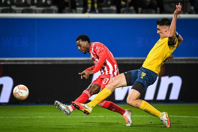 November 3, 2022, Louvain, France, Belgium: Sheraldo BECKER of Union Berlin and Ross SYKES of Royale Union Saint Gilloise during the UEFA Europa League group D match between Royale Union Saint-Gilloise and 1. FC Union Berlin at The King Power At Den Dreef Stadium on November 03, 2022 in Louvain, Belgium. Louvain Belgium - ZUMAm308 20221103_zsp_m308_008 Copyright: xMatthieuxMirvillex