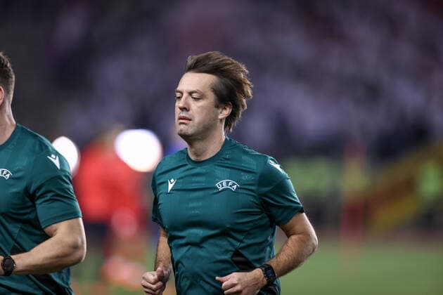 The official match referee from Belarus Aleksei Kulbakov warms up before the UEFA Europa League group G match between Qarabag FK and Club Freiburg at Tofig Bahramov Stadium on November 3, 2022, in Baku, Azerbaijan Copyright: xx qar_fraa-7