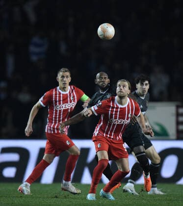 Lucas H?ler of SC Freiburg prepares to header the ball during the UEFA Europa League Group G match between Qaraba? FK and SC Freiburg at The Tofiq Bahramov Republican Stadium in Baku, Azerbaijan  Copyright: xx